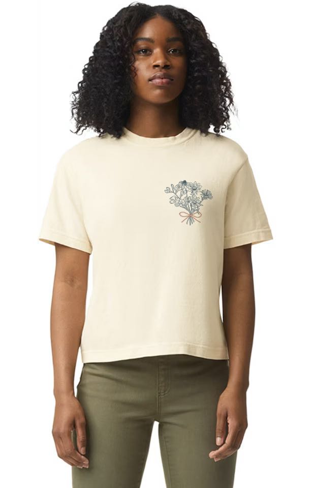 Ivory Boxy Cropped T-Shirt – Teal & Rust