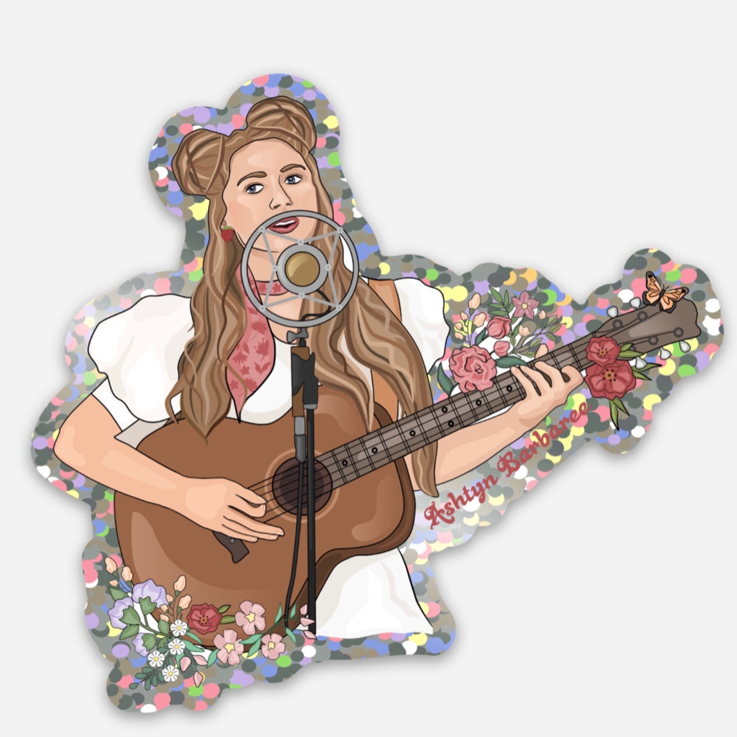 Ashtyn Barbaree Floral Guitar Glitter Sticker